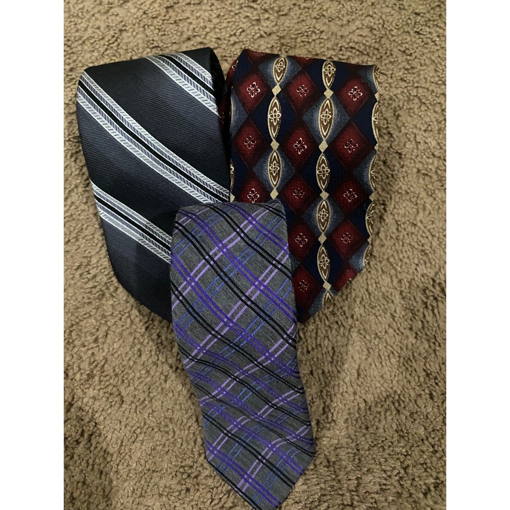 Multicolor Mens Mixed Brand Silk Geometric Plaid Striped Tie Lot 3pc